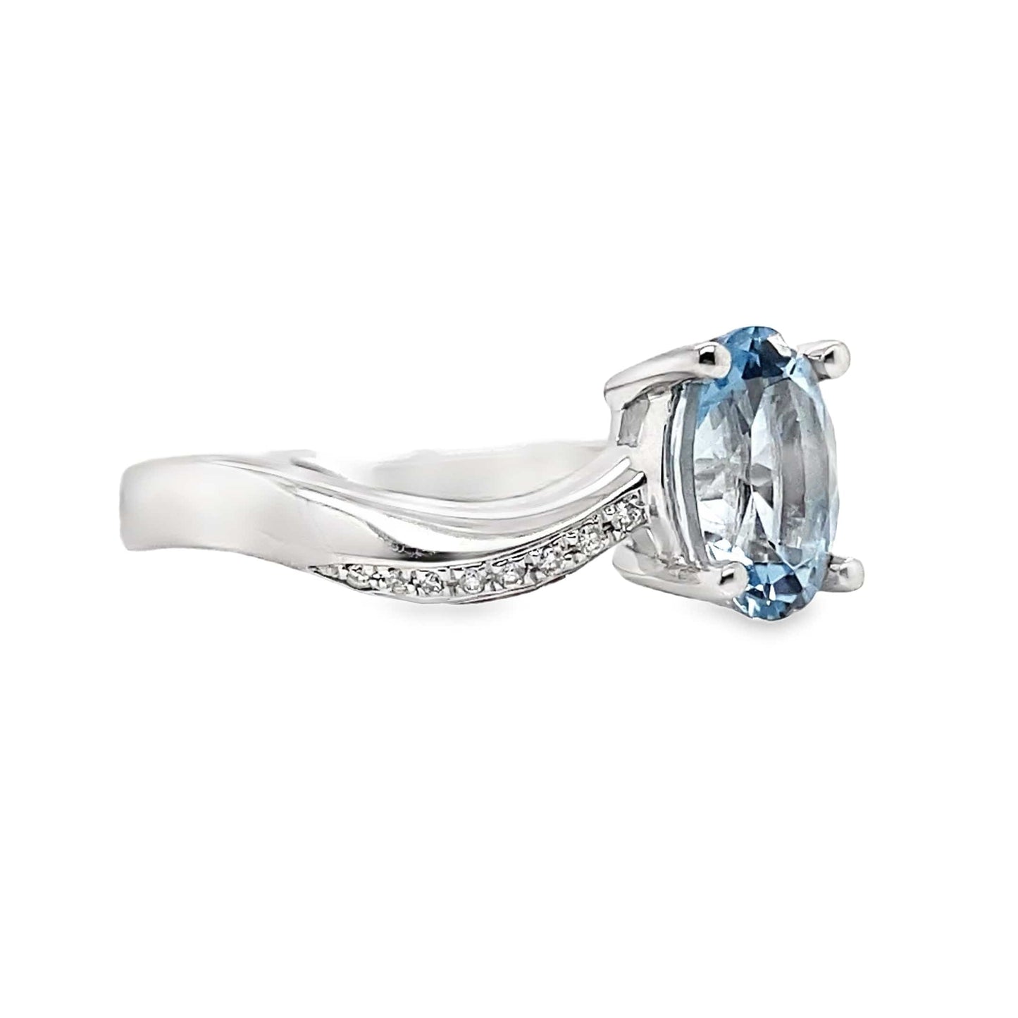14K WHITE GOLD 1.16 CT AQUAMARINE CENTER 0.096 TW NATURAL DIAMOND ACCENT RING