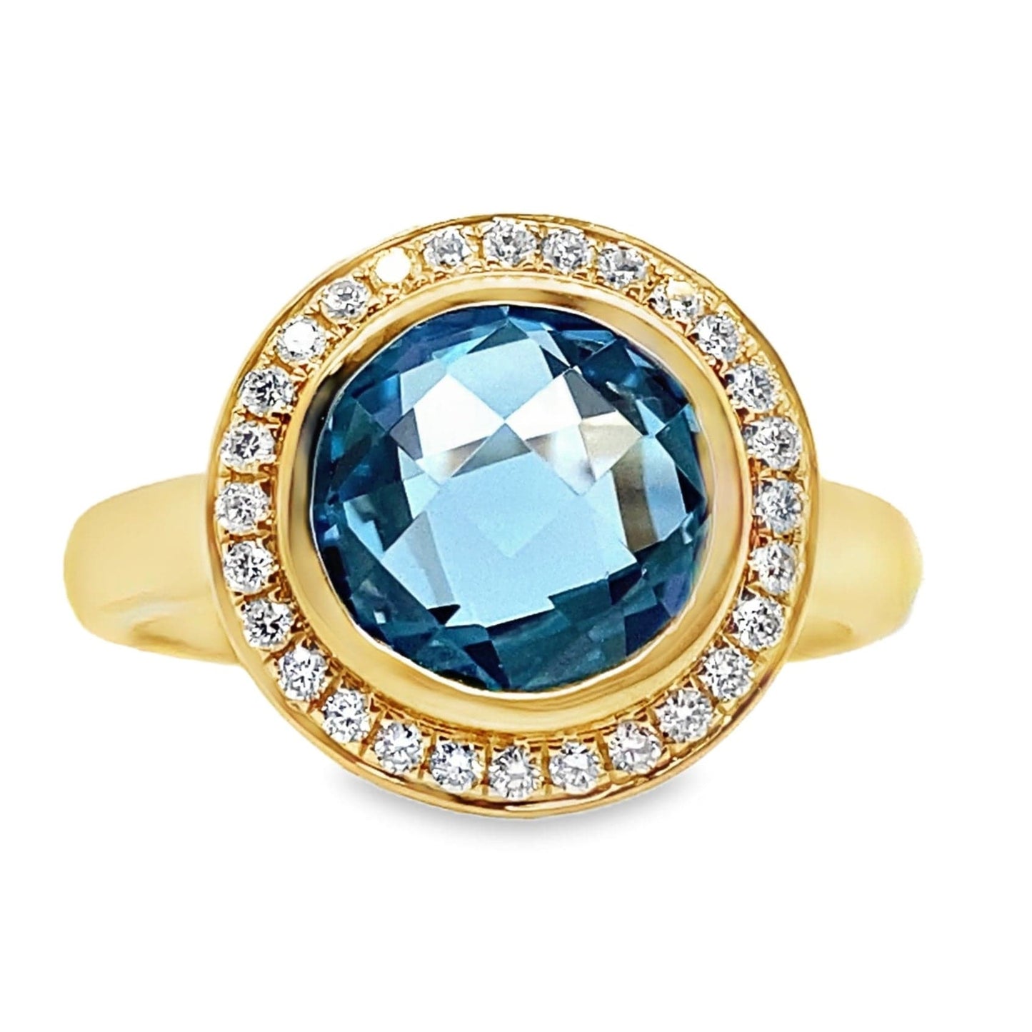 14K WHITE GOLD 3.75 CT SWISS BLUE TOPAZ CENTER 0.168 TW NATURAL DIAMOND ACCENT RING