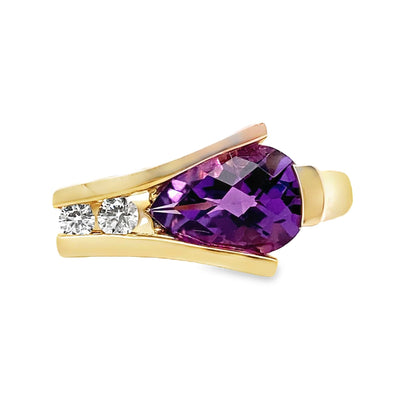 14K WHITE GOLD 1.80 CT AMETHYST CENTER 0.12 TW NATURAL DIAMOND ACCENT RING