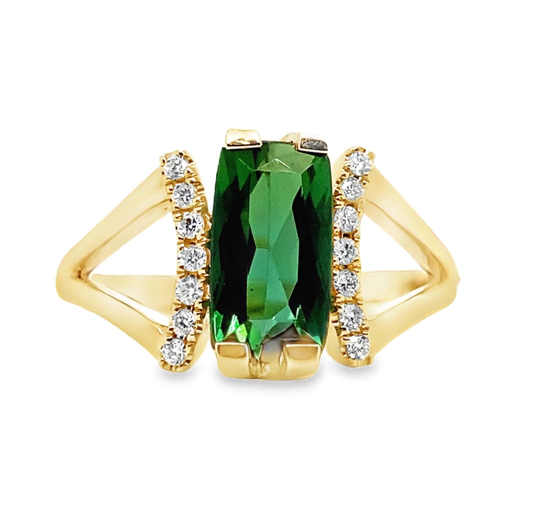 14K WHITE GOLD 1.85 CT GREEN TOURMALINE CENTER 0.112 TW NATURAL DIAMOND ACCENT RING