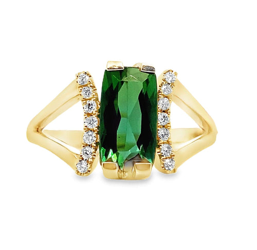 14K WHITE GOLD 1.85 CT GREEN TOURMALINE CENTER 0.112 TW NATURAL DIAMOND ACCENT RING