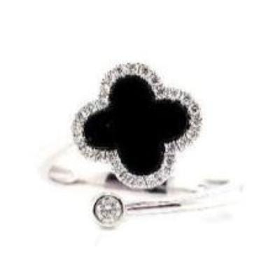 14K YELLOW GOLD 0.80 CT INLAY ONYX CENTER 0.216 TW NATURAL DIAMOND ACCENT RING