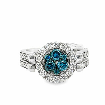 14KW BLUE AND WHITE DIAMOND FASHION RING 1.38 CTW