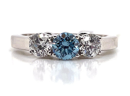 14K WHITE GOLD 1.07 CT TW LAB GROWN BLUE AND WHITE DIAMOND RING
