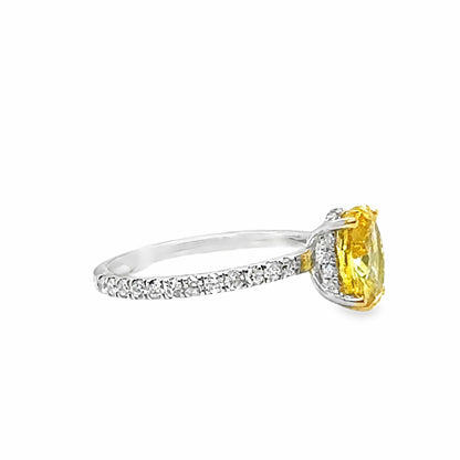 14KW LAB GROWN 1.55 CT YELLOW DIAMOND FASHION RING 0.5CTW ACCENT DIAMONDS