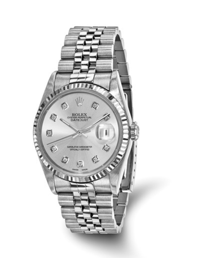 Rolex 36 mm Jubilee Datejust with Silver Diamond Dial & 18k Fluted Bezel