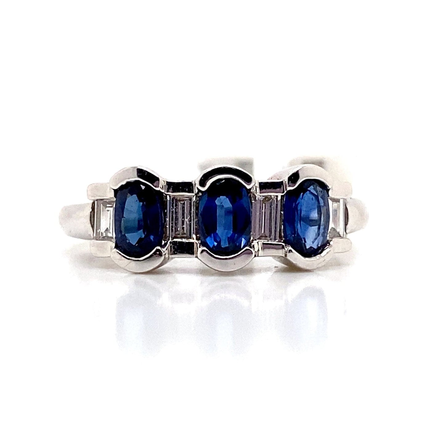 14K WHITE GOLD BLUE SAPPHIRE RING 1.04 BAGUETTE 0.23