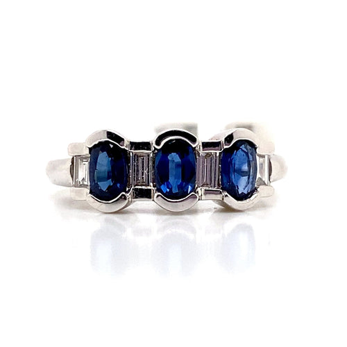 14K WHITE GOLD BLUE SAPPHIRE RING 1.04 BAGUETTE 0.23
