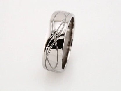 Rings 14K White 8 mm Grooved Comfort-Fit Half Round Band Size 6
