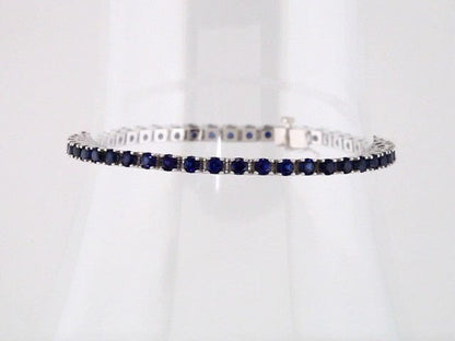 Bracelets 14K White Natural Blue Sapphire Line 7" Bracelet