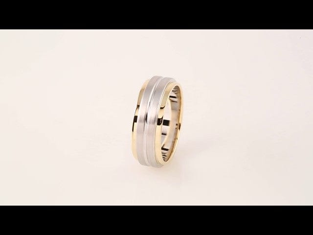 Rings 14K Yellow/White/Yellow 7 mm Stepped-Edge Grooved Comfort-Fit Flat Band Size 11