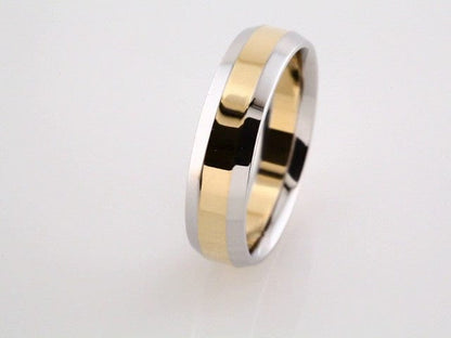 Rings 14K White/Yellow 6 mm Beveled-Edge Inlay Comfort-Fit Flat Band Size 10