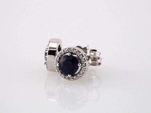 Earrings 14K White Natural Blue Sapphire & 1/10 CTW Natural Diamond Earrings