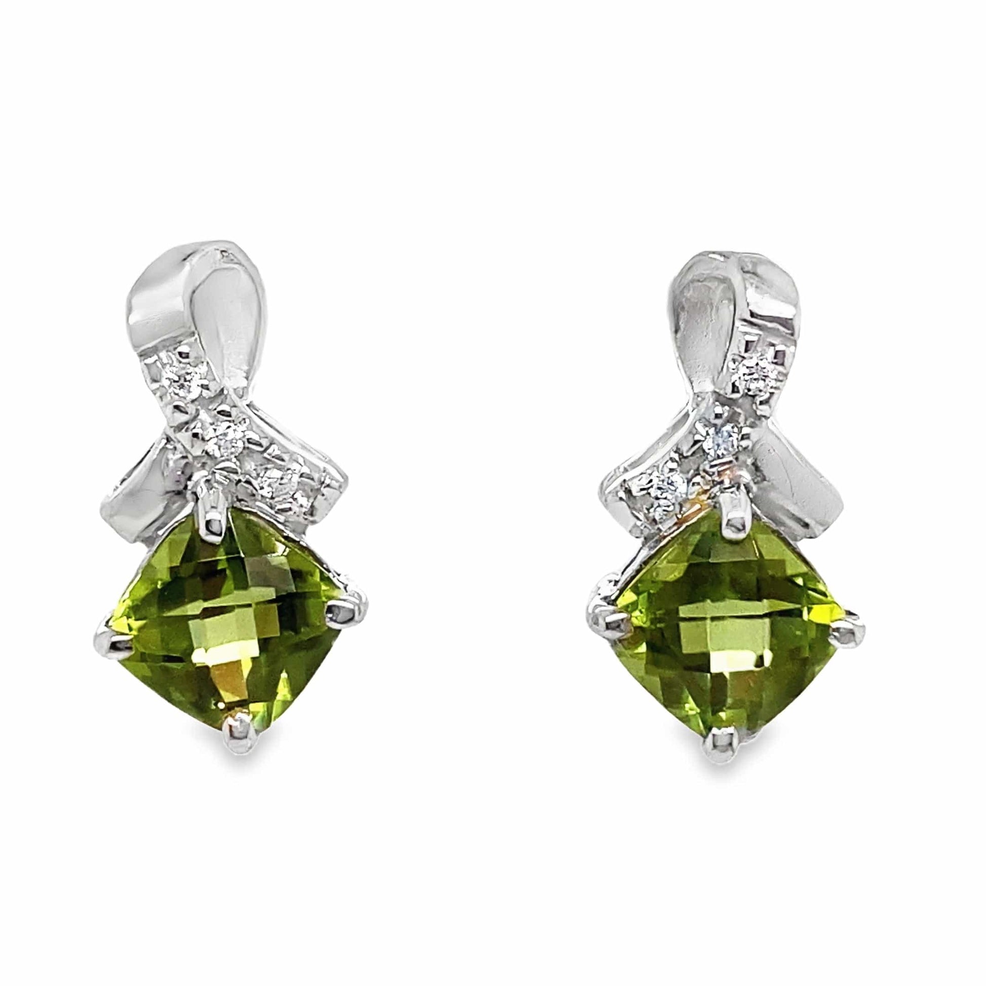 14K WHITE GOLD 2.36 CT TW PERIDOT CENTER 0.036 CT NATURAL DIAMOND ACCENT EARRINGS