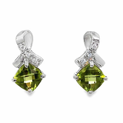 14K WHITE GOLD 2.36 CT TW PERIDOT CENTER 0.036 CT NATURAL DIAMOND ACCENT EARRINGS