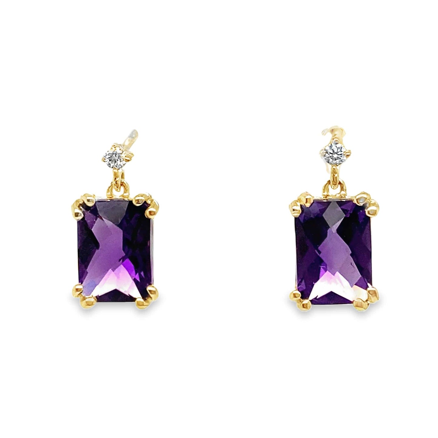 14K WHITE GOLD 1.90 CT TW AMETHYST CENTER 0.036 CT TW NATURAL DIAMOND ACCENT EARRINGS