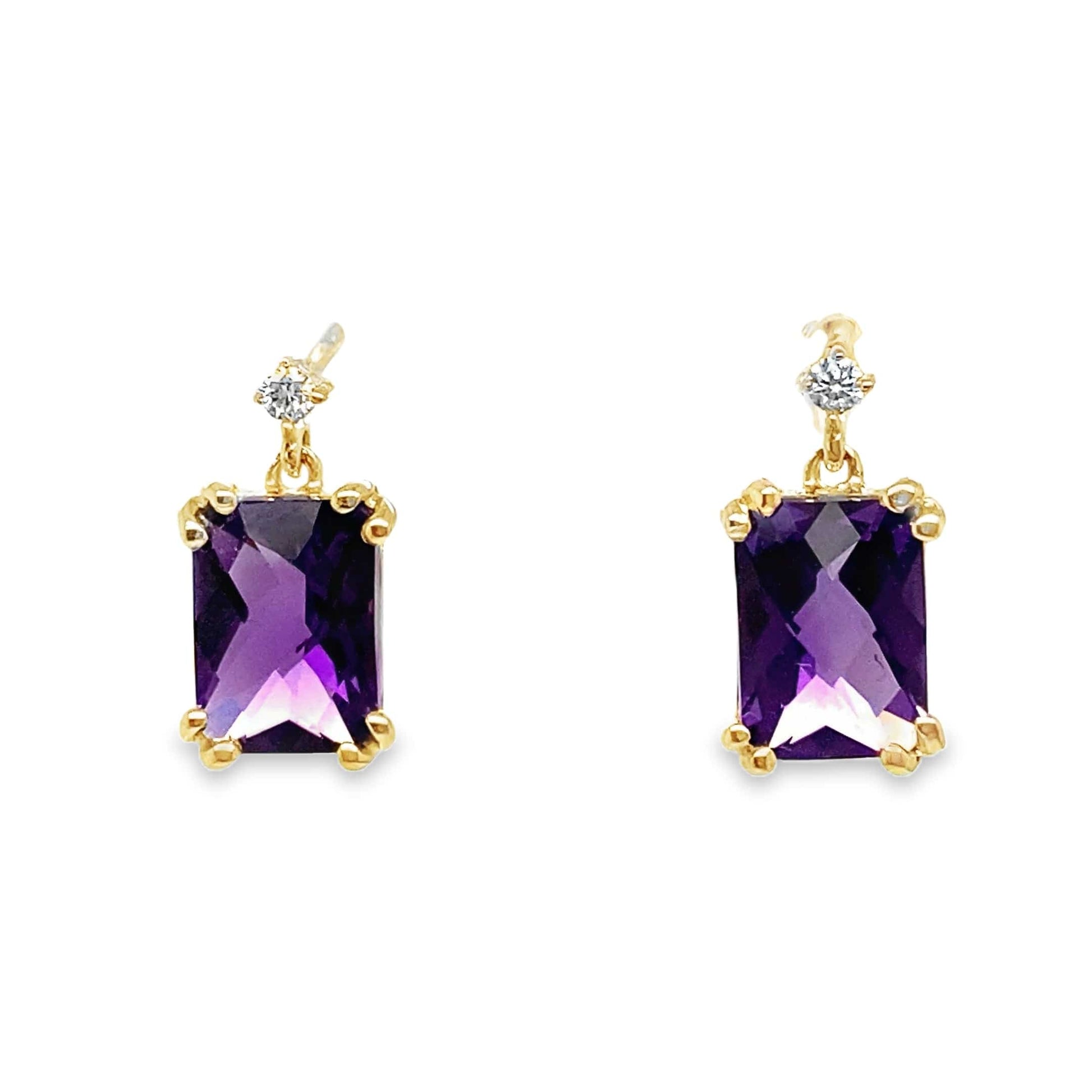 14K WHITE GOLD 1.90 CT TW AMETHYST CENTER 0.036 CT TW NATURAL DIAMOND ACCENT EARRINGS