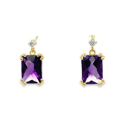 14K WHITE GOLD 1.90 CT TW AMETHYST CENTER 0.036 CT TW NATURAL DIAMOND ACCENT EARRINGS