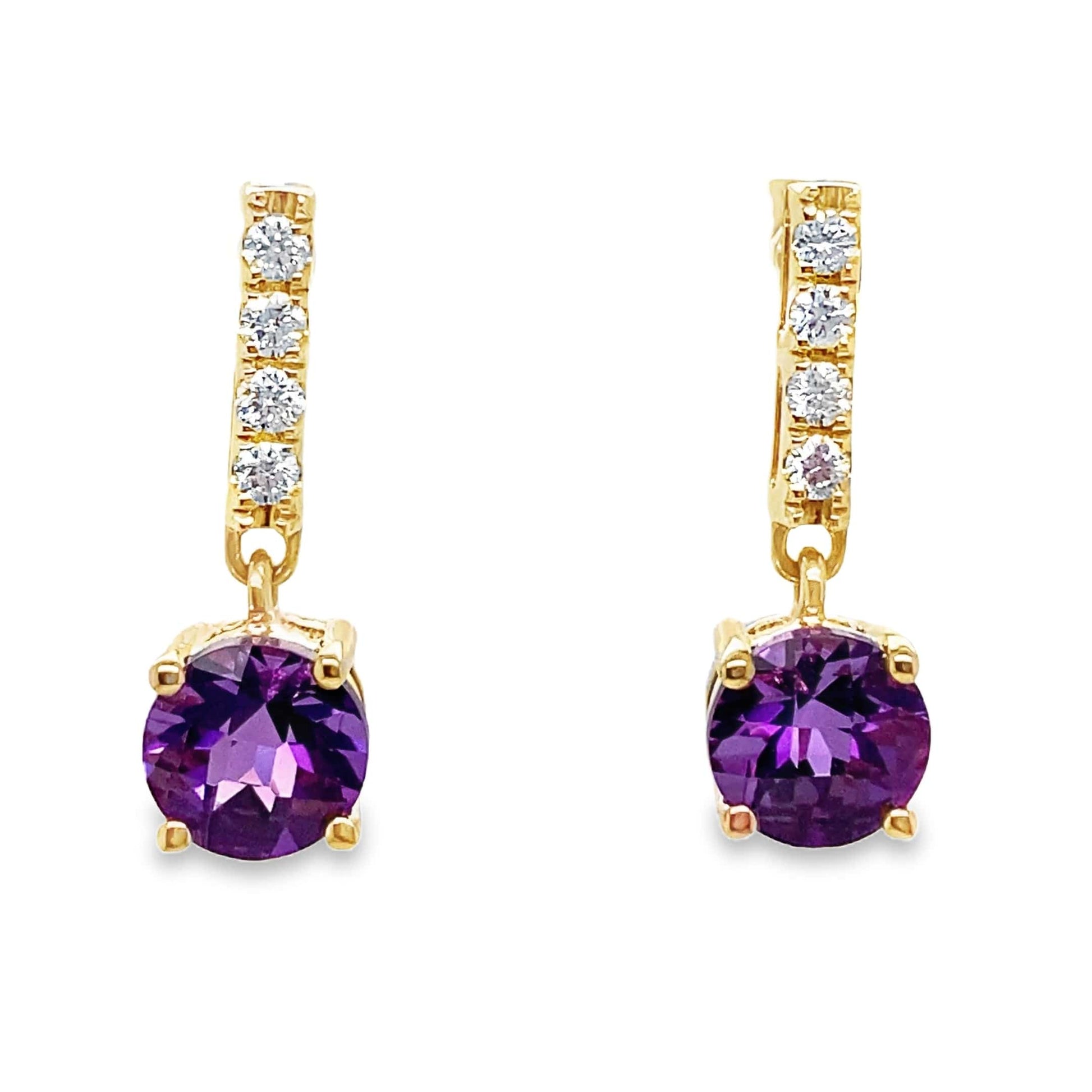 14K WHITE GOLD 1.60 CT TW AMETHYST CENTER 0.184 CT TW NATURAL DIAMOND ACCENT EARRINGS