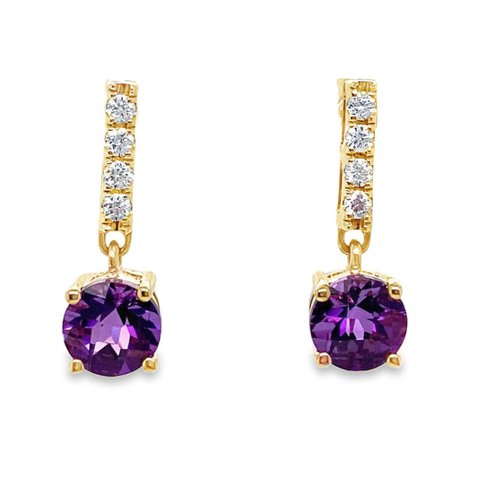 14K WHITE GOLD 1.60 CT TW AMETHYST CENTER 0.184 CT TW NATURAL DIAMOND ACCENT EARRINGS
