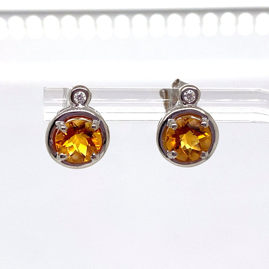 14K WHITE GOLD 1.76 CT TW CITRINE CENTER 0.036 CT TW NATURAL DIAMOND ACCENT EARRINGS