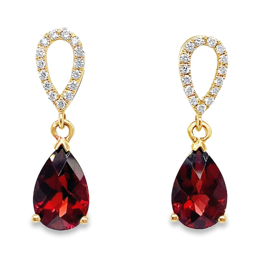 14K WHITE GOLD 3.70 CT TW GARNET CENTER 0.18 CT TW NATURAL DIAMOND ACCENT EARRINGS