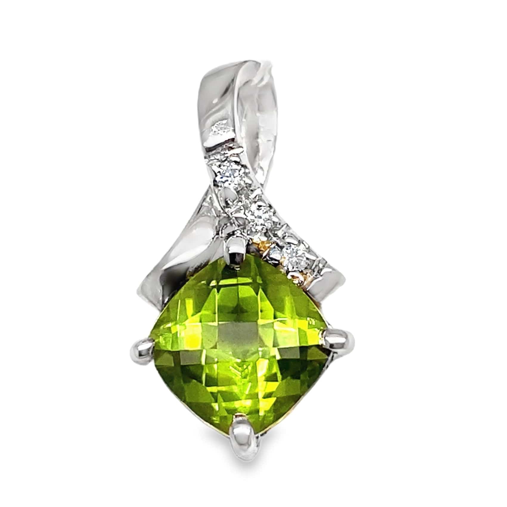 14K WHITE GOLD 1.80 CT PERIDOT CENTER 0.024 CT TW NATURAL DIAMOND ACCENT PENDANT