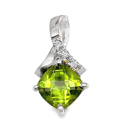 14K WHITE GOLD 1.80 CT PERIDOT CENTER 0.024 CT TW NATURAL DIAMOND ACCENT PENDANT