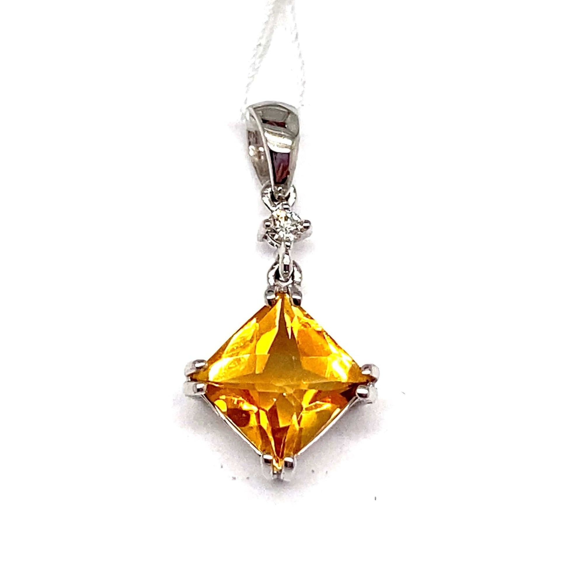 14K WHITE GOLD 1.00 CT CITRINE CENTER 0.018 CT NATURAL DIAMOND ACCENT PENDANT
