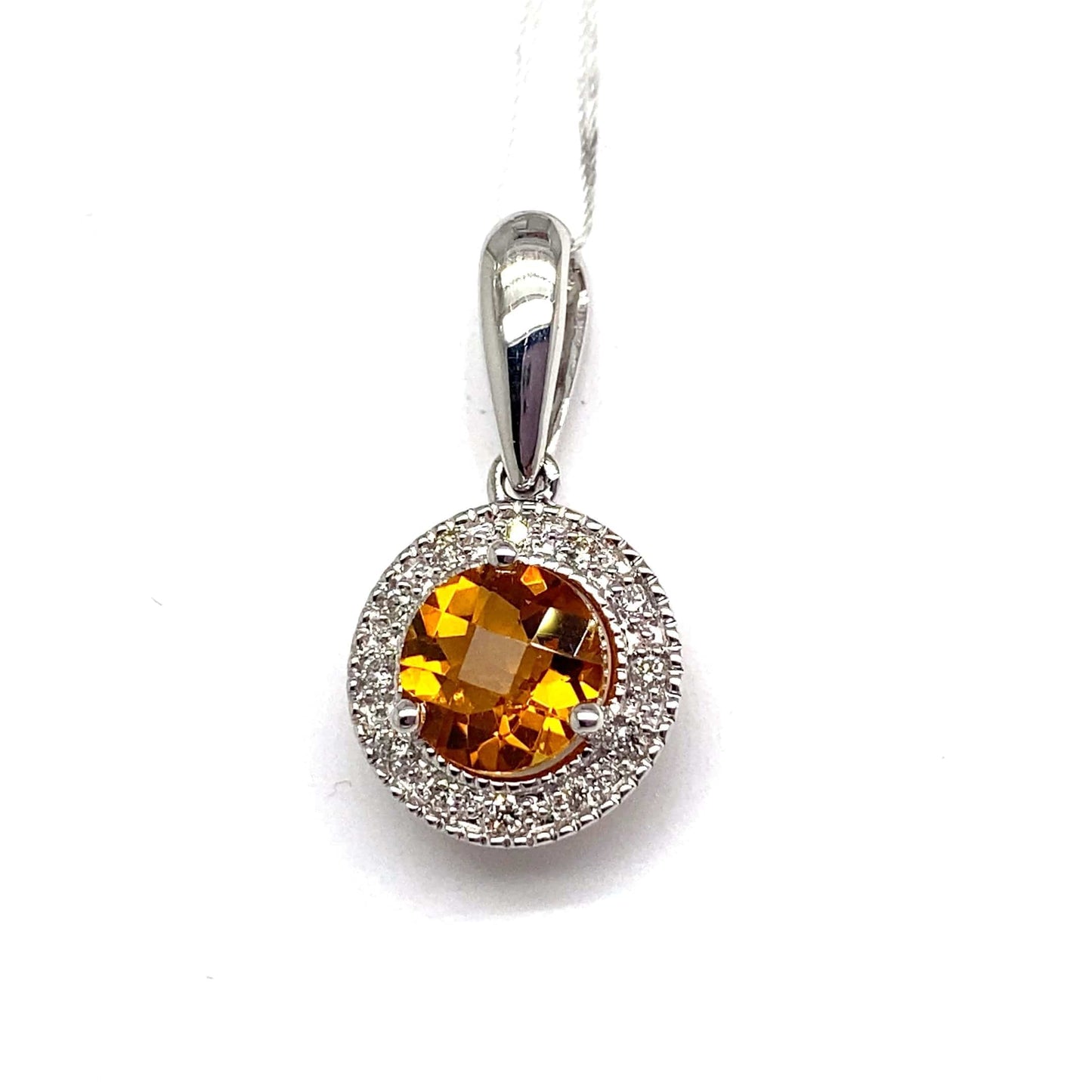 14K WHITE GOLD 1.20 CT CITRINE CENTER 0.096 CT TW NATURAL DIAMOND ACCENT PENDANT
