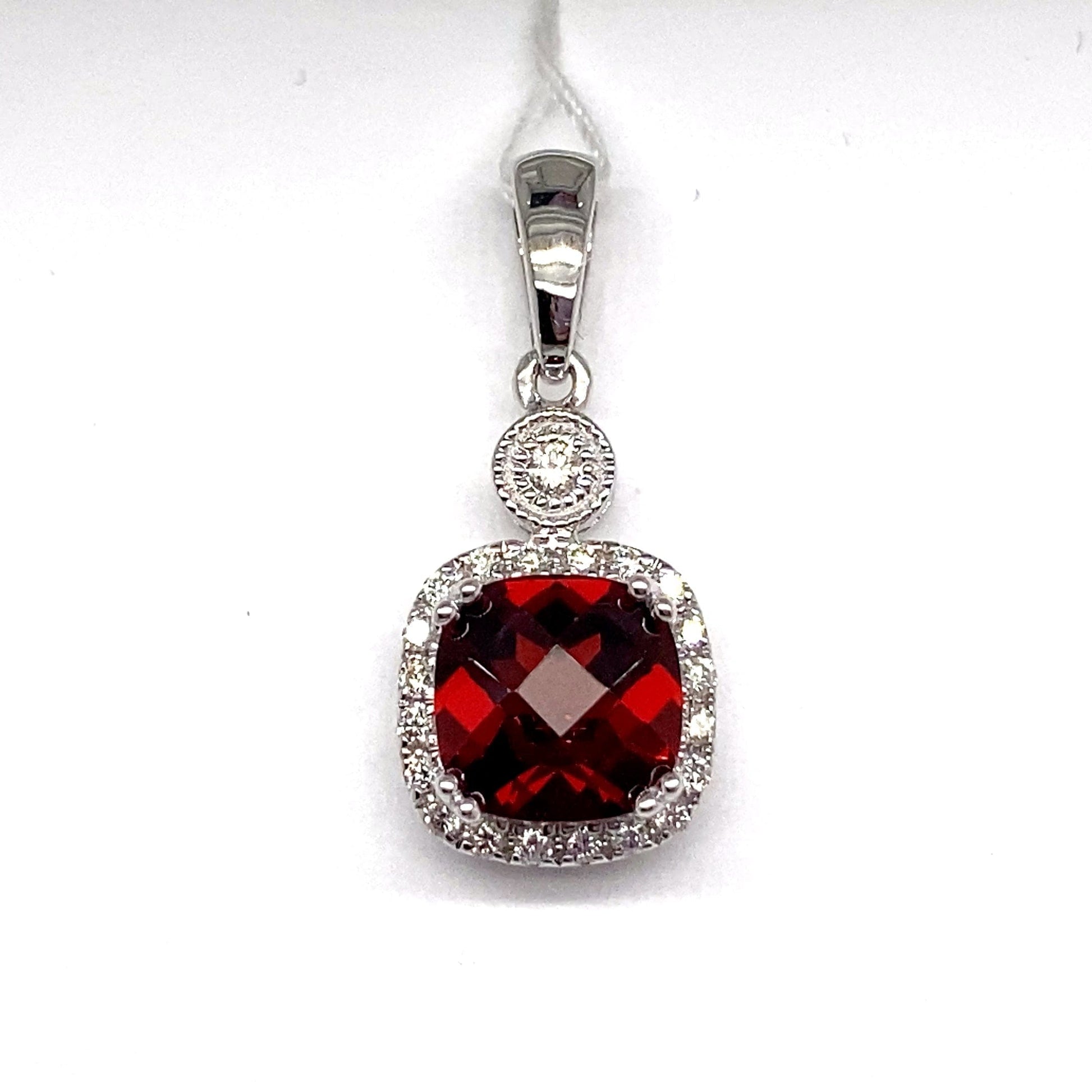 14K WHITE GOLD 2.10 CT GARNET CENTER 0.138 CT TW NATURAL DIAMOND ACCENT PENDANT