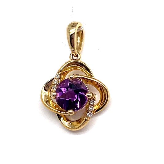 14K WHITE GOLD 1.30 CT AMETHYST CENTER 0.036 CT TW NATURAL DIAMOND ACCENT PENDANT