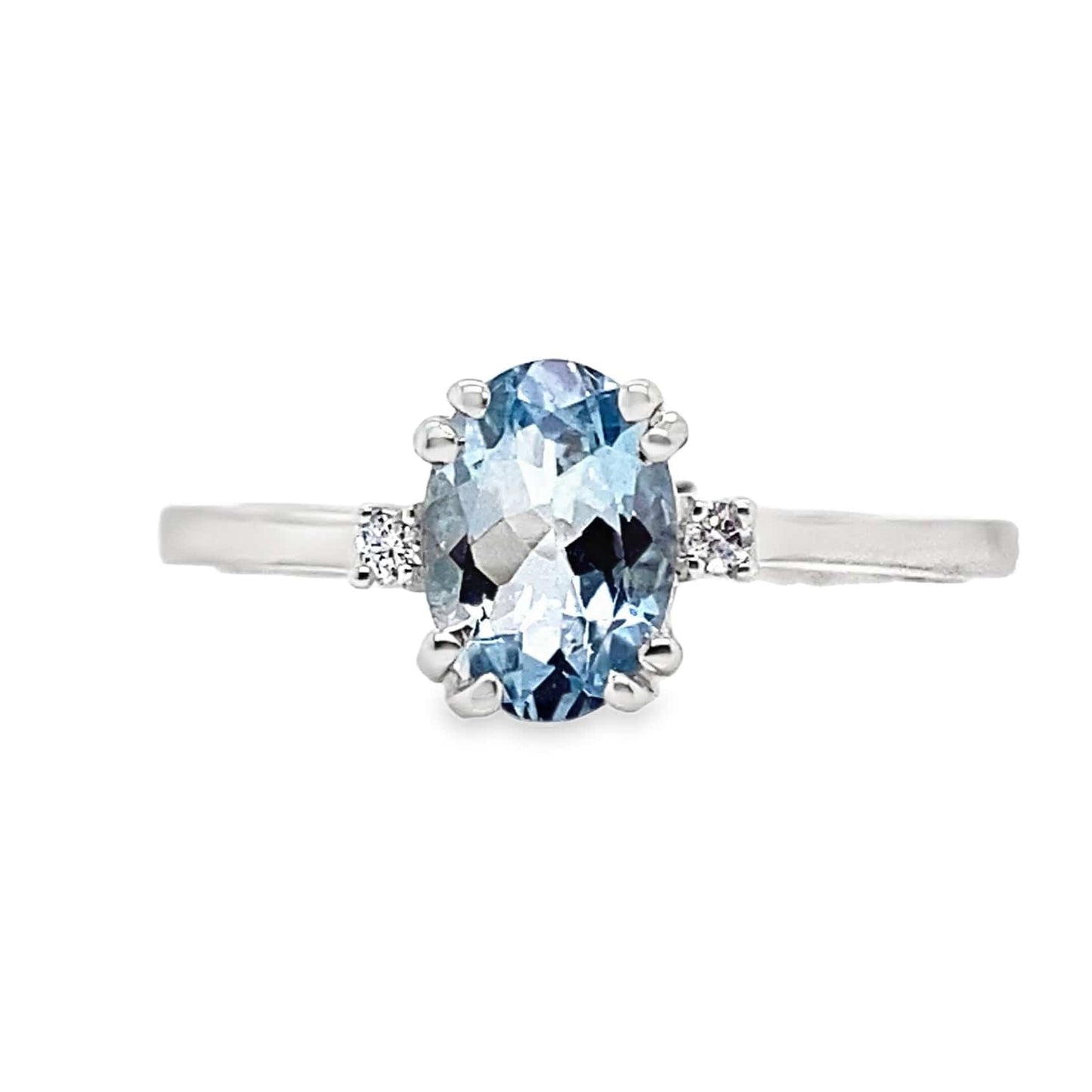 14K WHITE GOLD 0.70 CT AQUAMARINE CENTER 0.022 TW NATURAL DIAMOND ACCENT RING