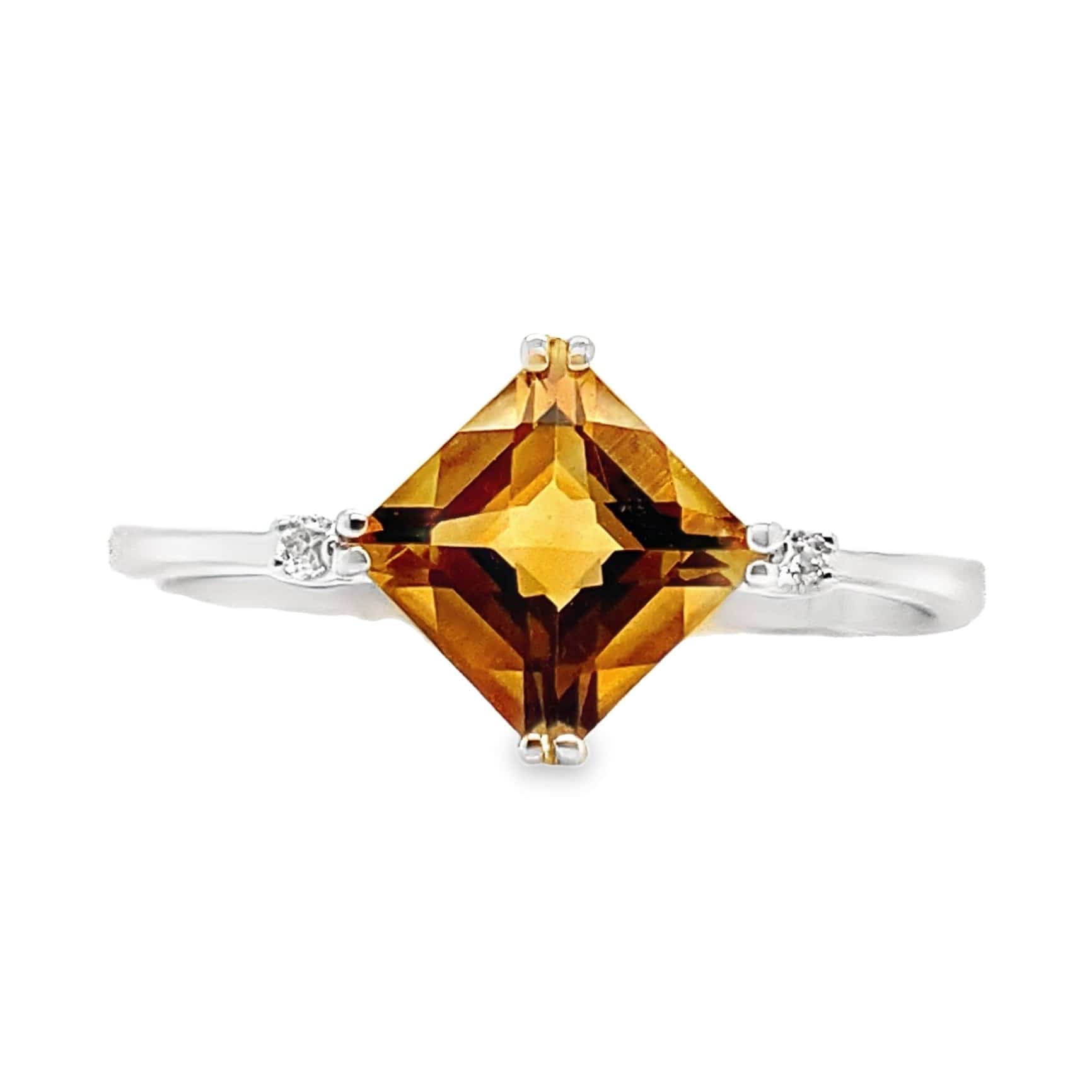 14K WHITE GOLD 1.00 CT CITRINE CENTER 0.022 TW NATURAL DIAMOND ACCENT RING