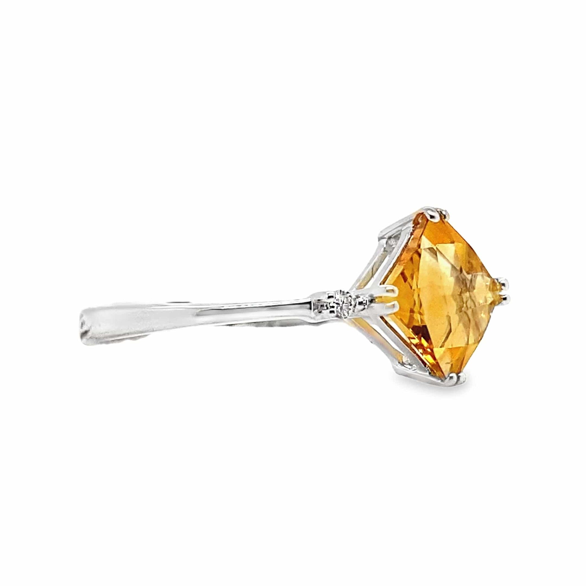 14K WHITE GOLD 1.00 CT CITRINE CENTER 0.022 TW NATURAL DIAMOND ACCENT RING