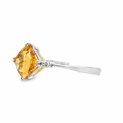 14K WHITE GOLD 1.00 CT CITRINE CENTER 0.022 TW NATURAL DIAMOND ACCENT RING