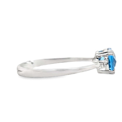 14K WHITE GOLD 1.00 CT SWISS BLUE TOPAZ AND 0.018 TW NATURAL DIAMOND ACCENT RING