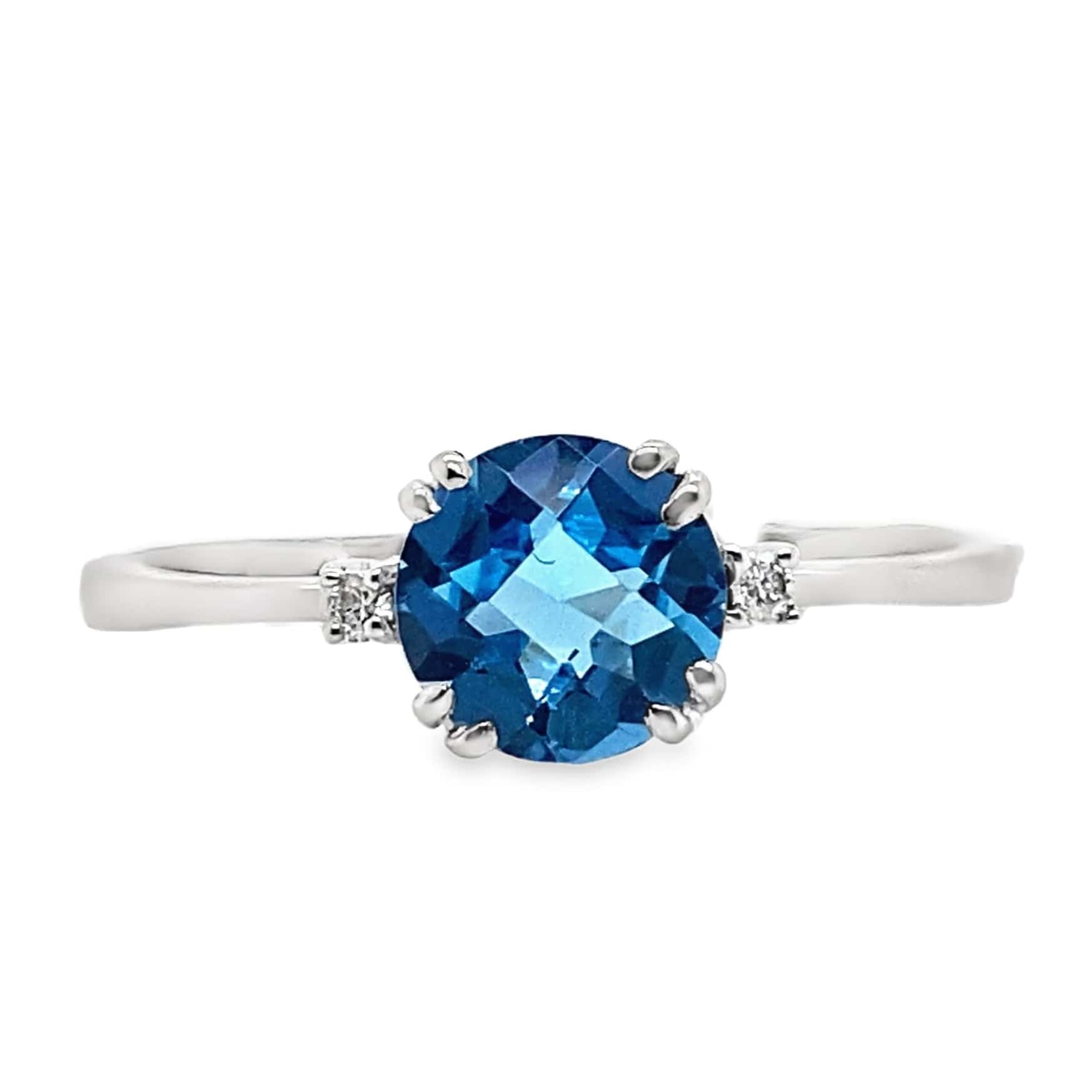 14K WHITE GOLD 1.00 CT SWISS BLUE TOPAZ AND 0.018 TW NATURAL DIAMOND ACCENT RING