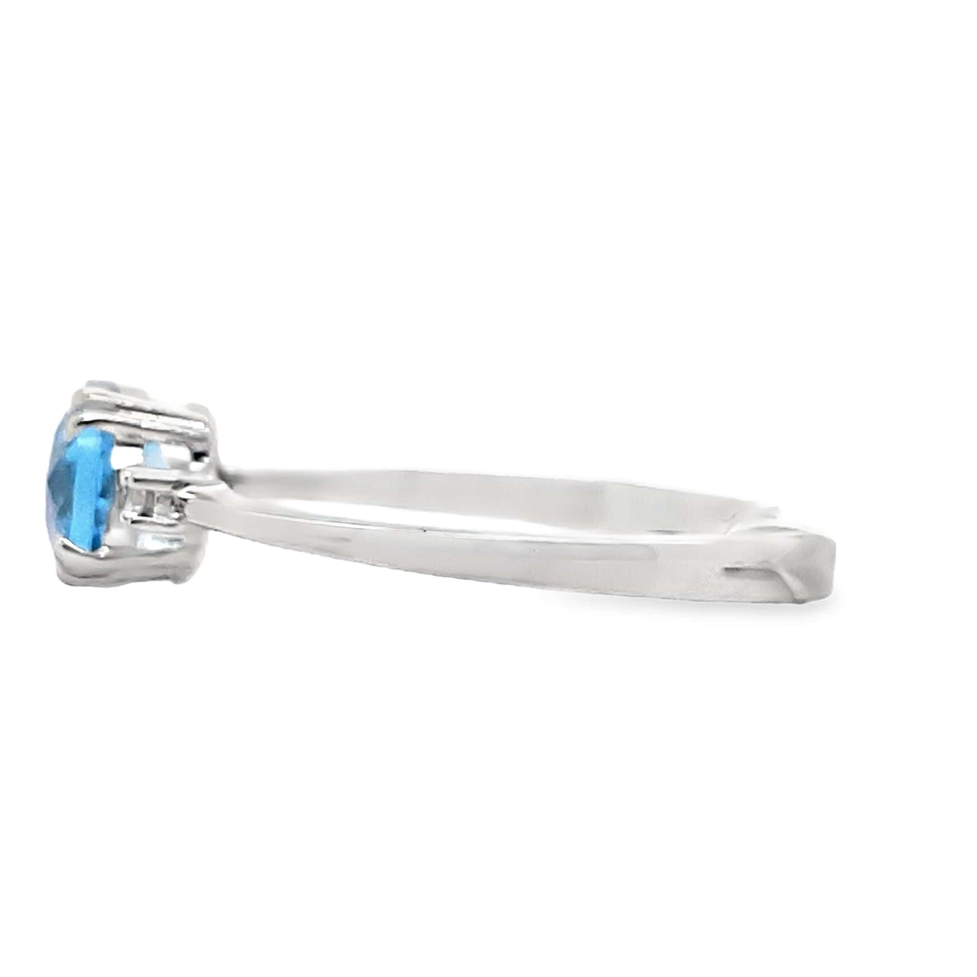 14K WHITE GOLD 1.00 CT SWISS BLUE TOPAZ AND 0.018 TW NATURAL DIAMOND ACCENT RING