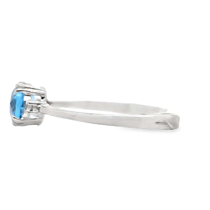 14K WHITE GOLD 1.00 CT SWISS BLUE TOPAZ AND 0.018 TW NATURAL DIAMOND ACCENT RING