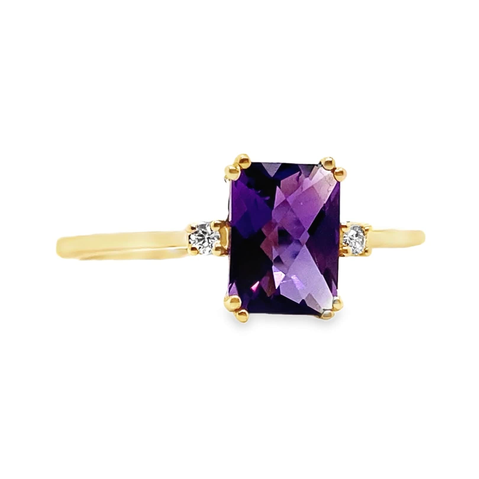 14K YELLOW GOLD 0.95 CT AMETHYST AND 0.018 TW NATURAL DIAMOND ACCENT RING