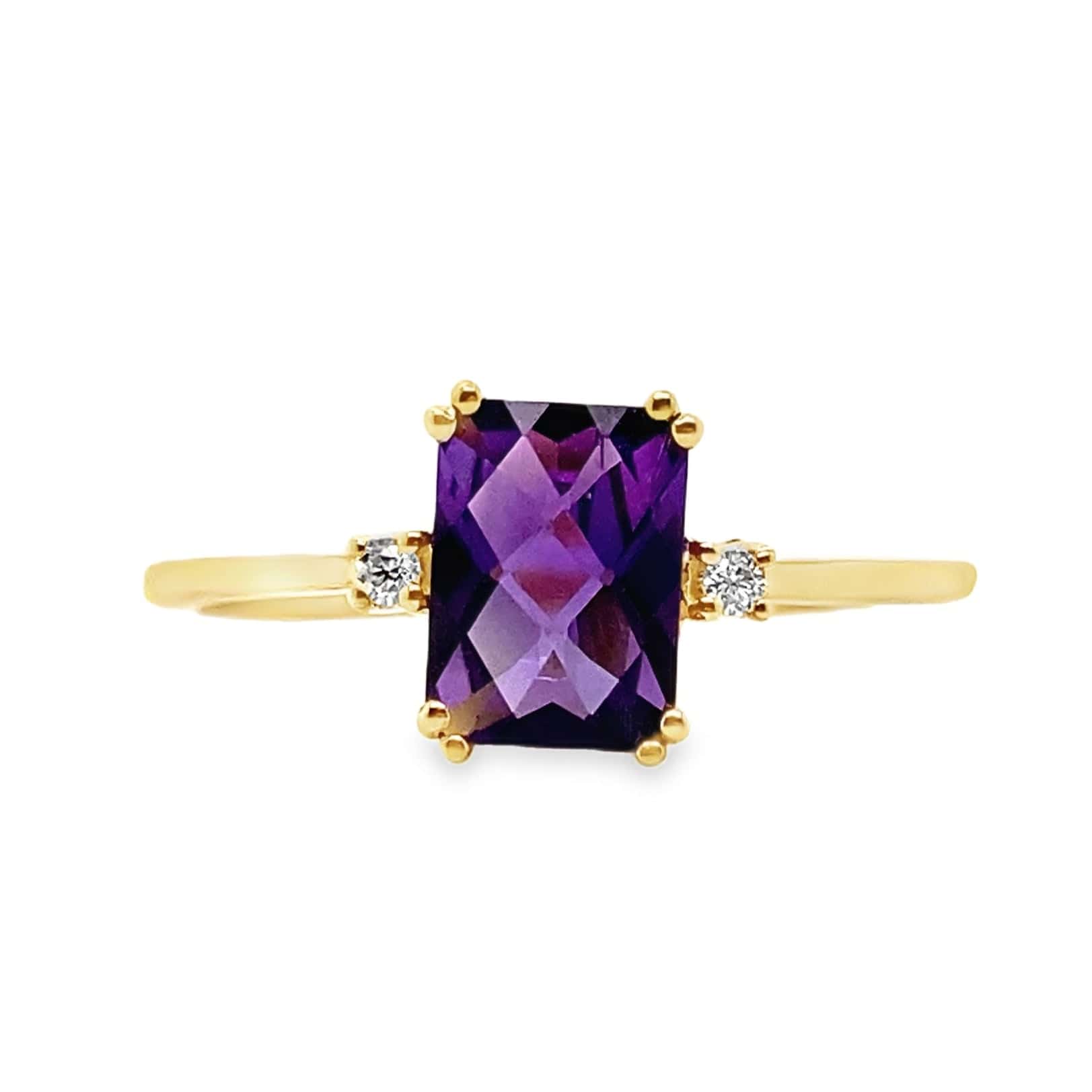 14K YELLOW GOLD 0.95 CT AMETHYST AND 0.018 TW NATURAL DIAMOND ACCENT RING