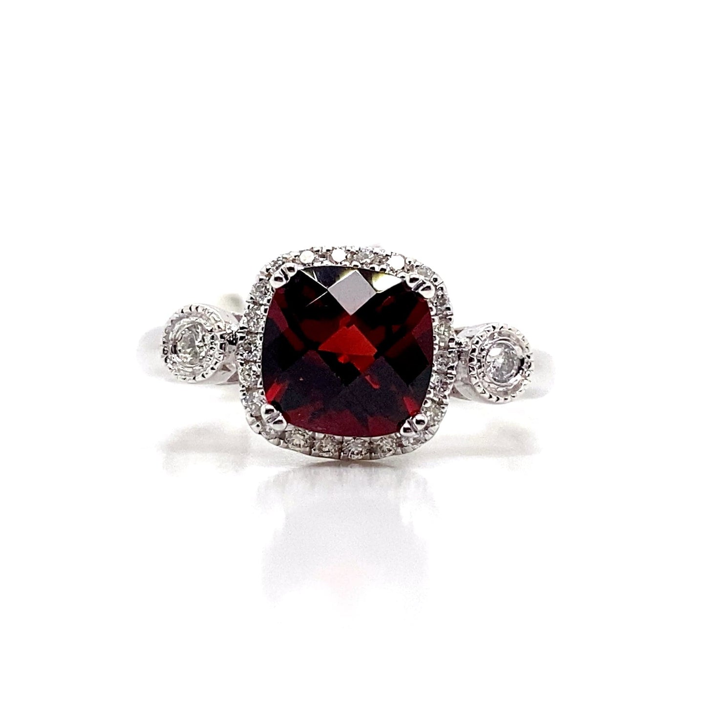 14K WHITE GOLD 2.10 CT GARNET AND 0.168 TW NATURAL DIAMOND ACCENT RING