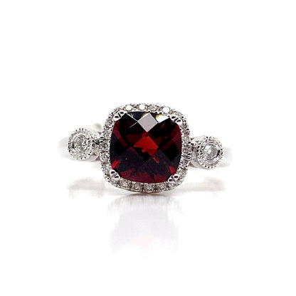 14K WHITE GOLD 2.10 CT GARNET AND 0.168 TW NATURAL DIAMOND ACCENT RING