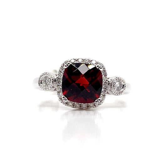 14K WHITE GOLD 2.10 CT GARNET AND 0.168 TW NATURAL DIAMOND ACCENT RING