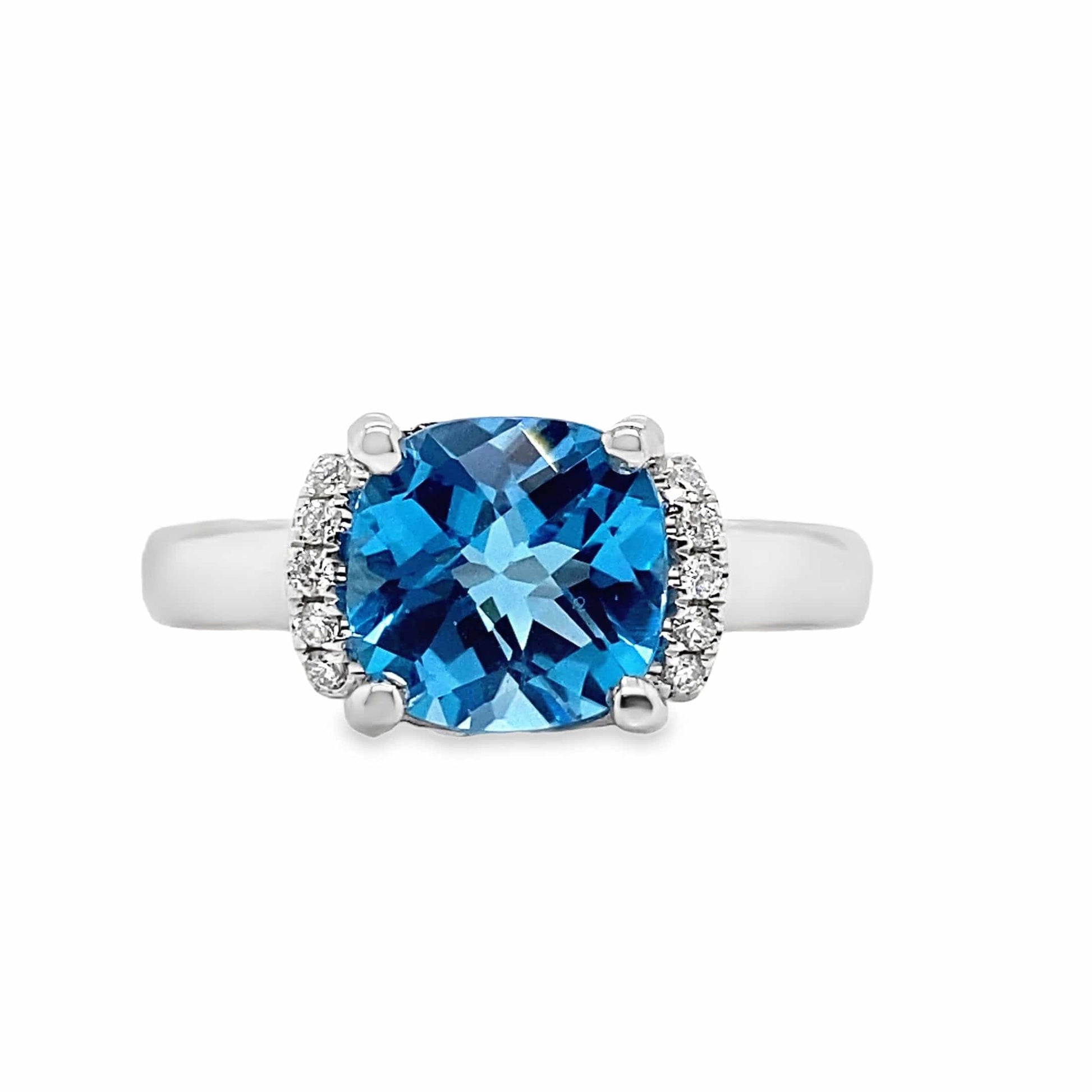 14K WHITE GOLD 2.90 CT SWISS BLUE TOPAZ AND 0.06 TW NATURAL DIAMOND ACCENT RING