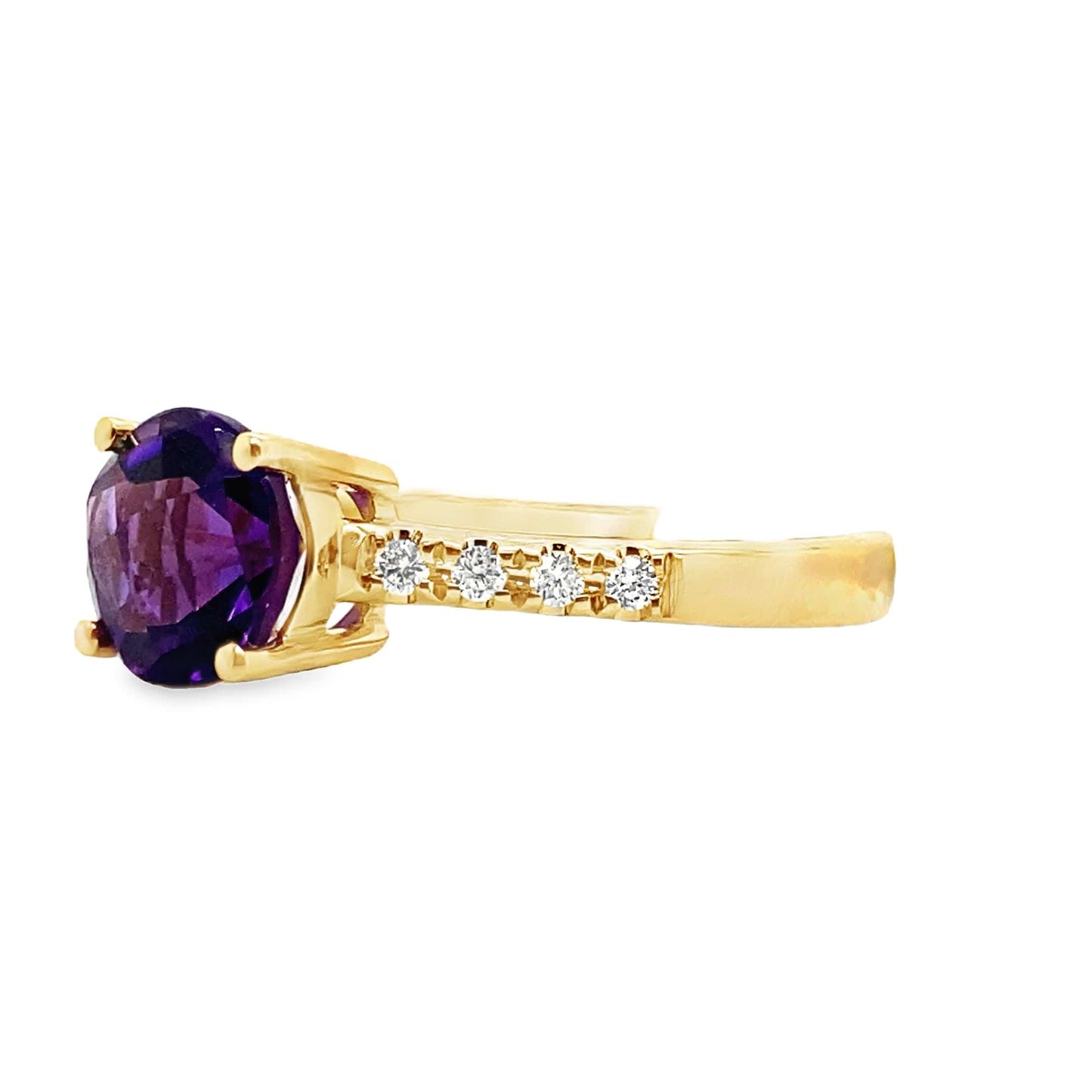 14K YELLOW GOLD 1.30 CT AMETHYST AND 0.088 TW NATURAL DIAMOND ACCENT RING