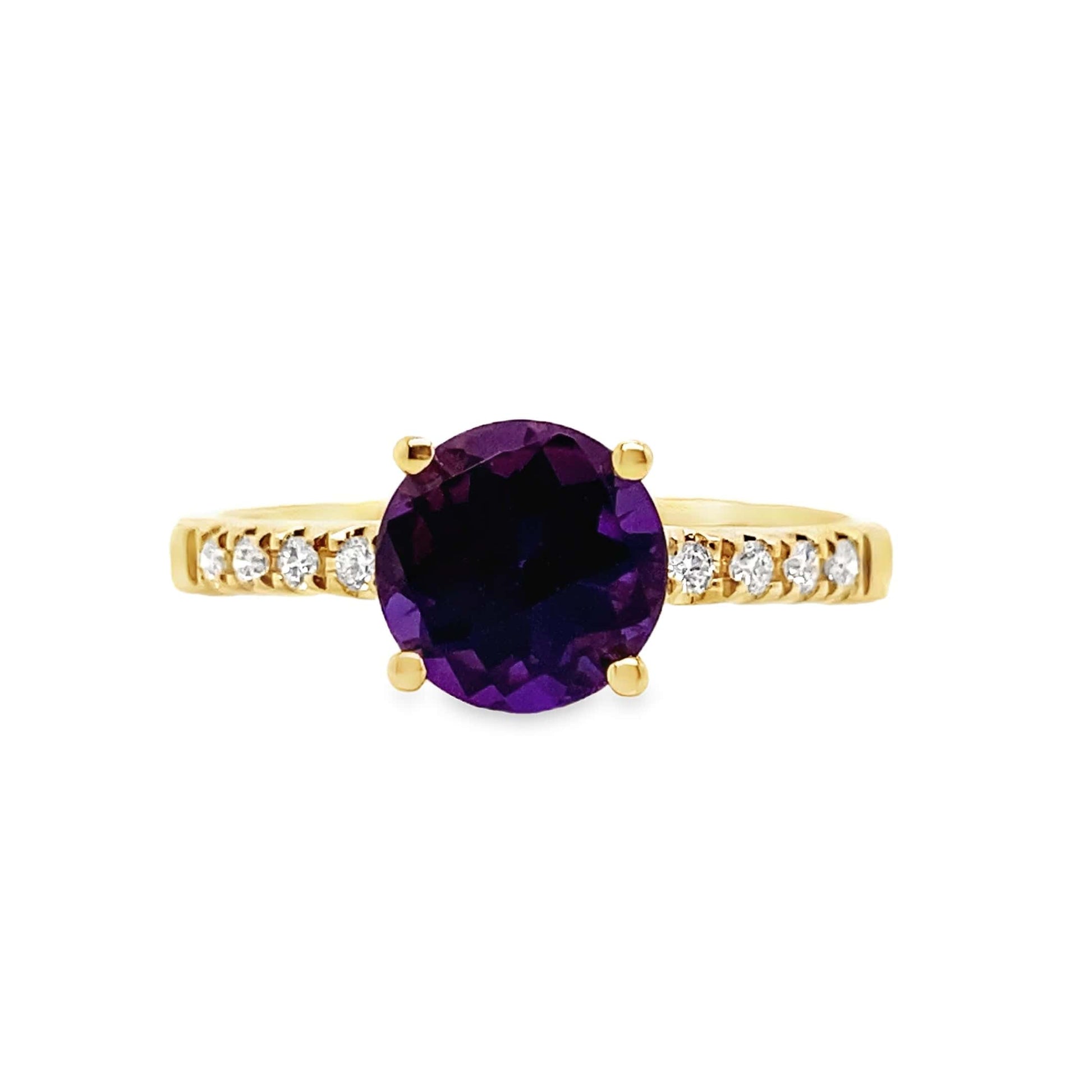 14K YELLOW GOLD 1.30 CT AMETHYST AND 0.088 TW NATURAL DIAMOND ACCENT RING