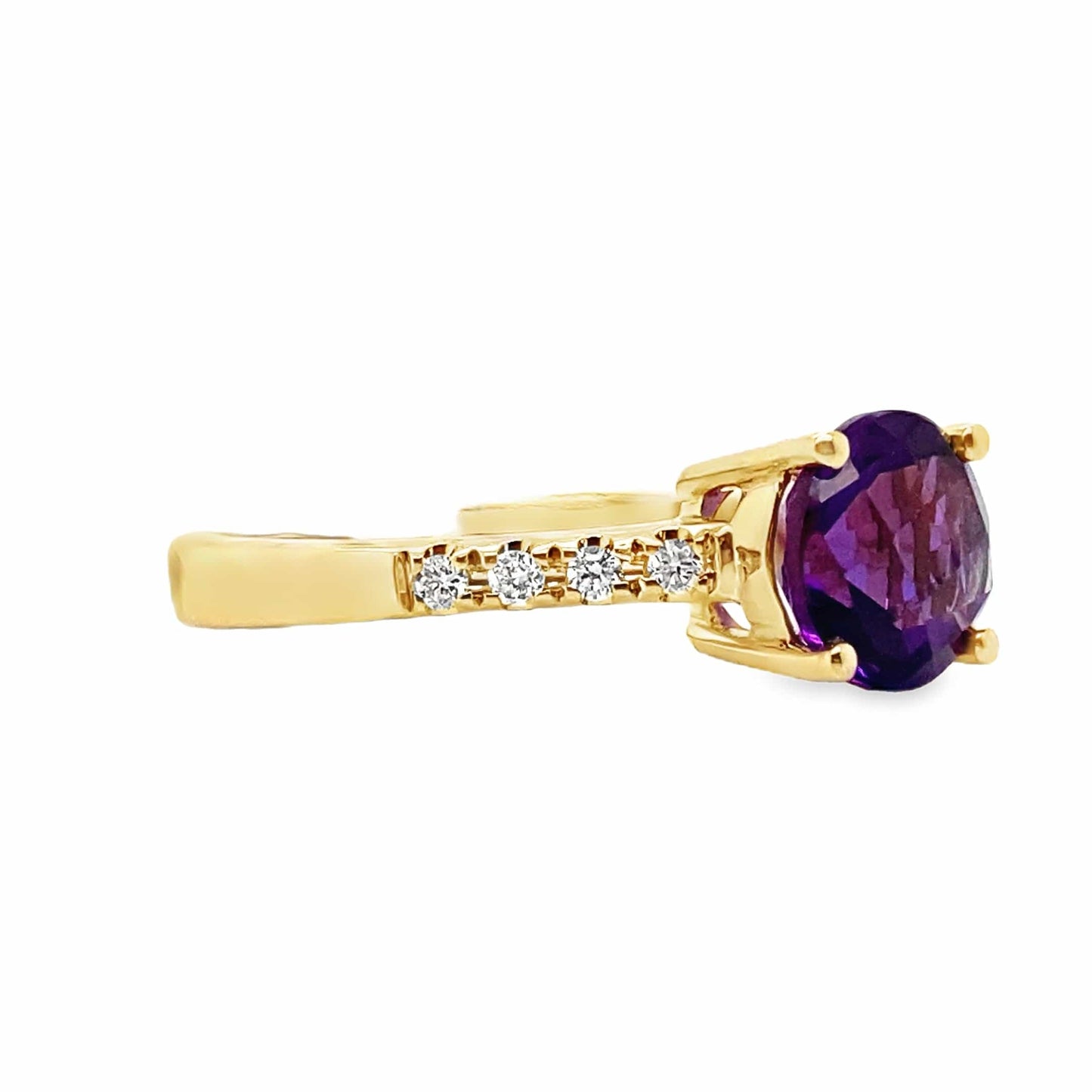 14K YELLOW GOLD 1.30 CT AMETHYST AND 0.088 TW NATURAL DIAMOND ACCENT RING