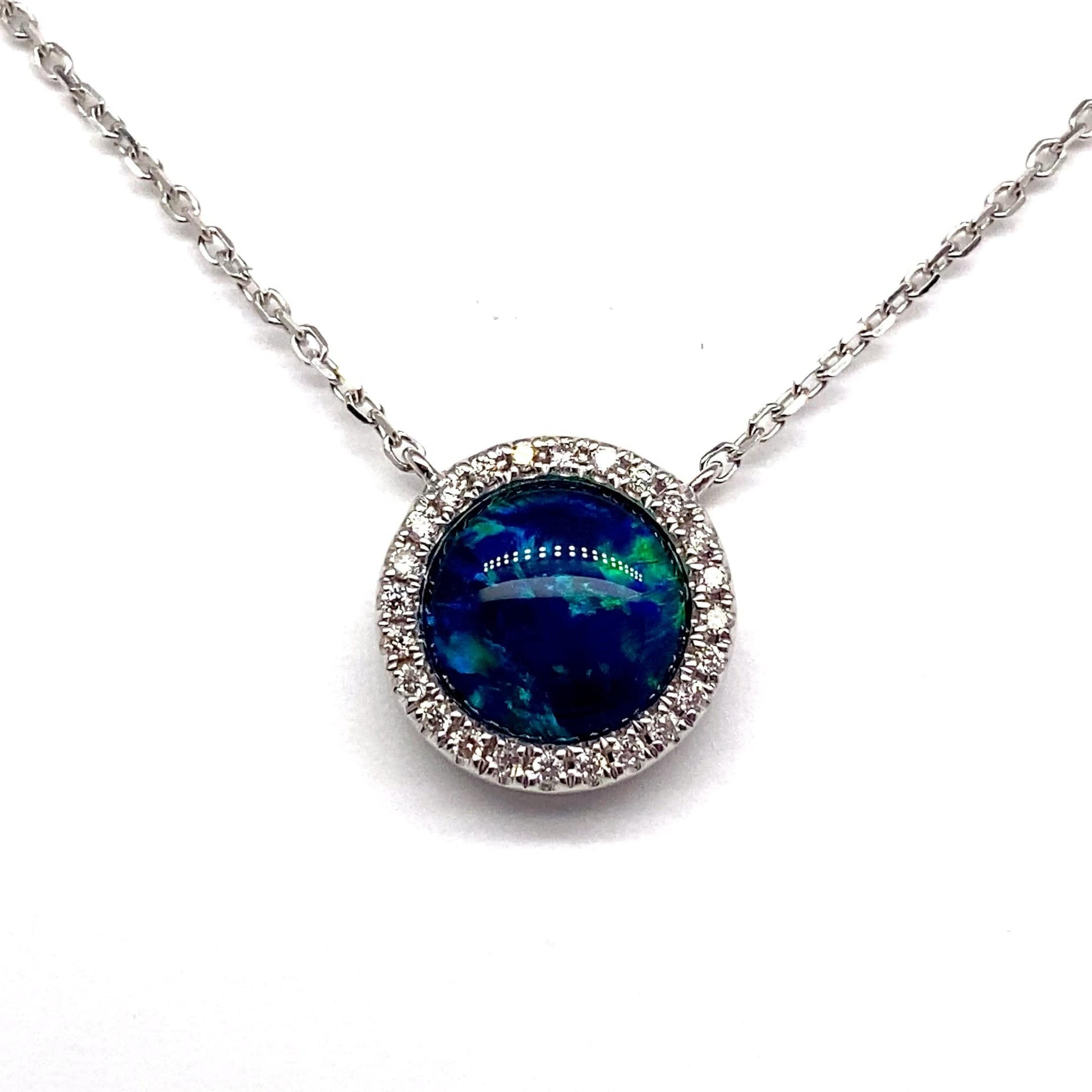 14K WHITE GOLD 1.55 CT OPAL TRIPLET CENTER .14 TW NATURAL DIAMOND ACCENT NECKLACE